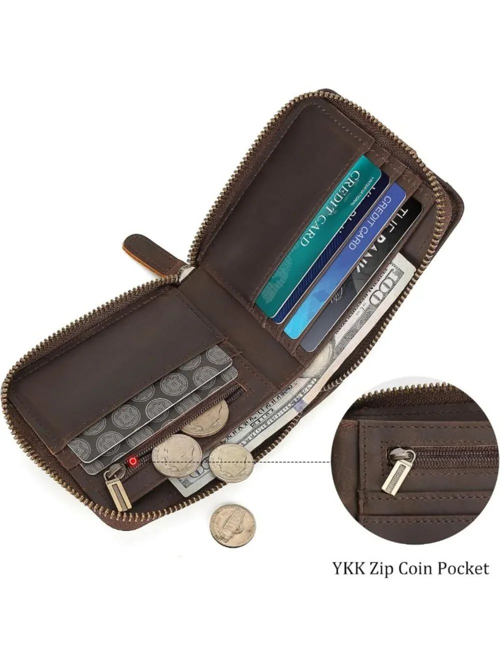 Full Grain Leather Bifold Wallet for Men | RFID Blocking, AirTag Slot & Coin